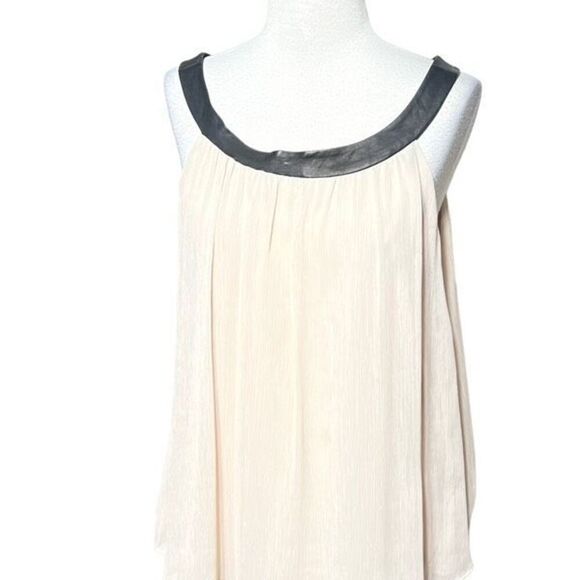 Alice + Olivia Sleeveless Chiffon Blouse with Leather Trim Size Small - Picture 1 of 5